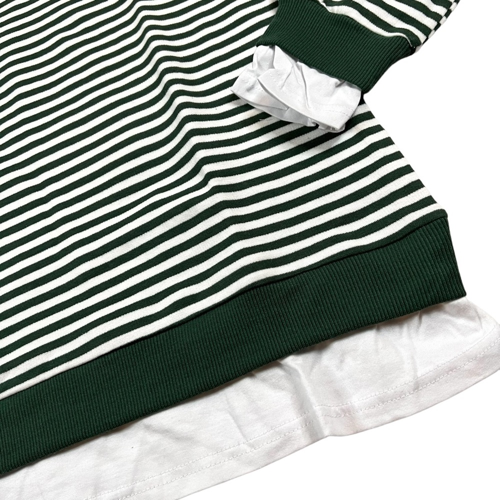 CALI BE Women’s Small Green/ White Striped Layer Look Pullover NWT. - Picture 3 of 8